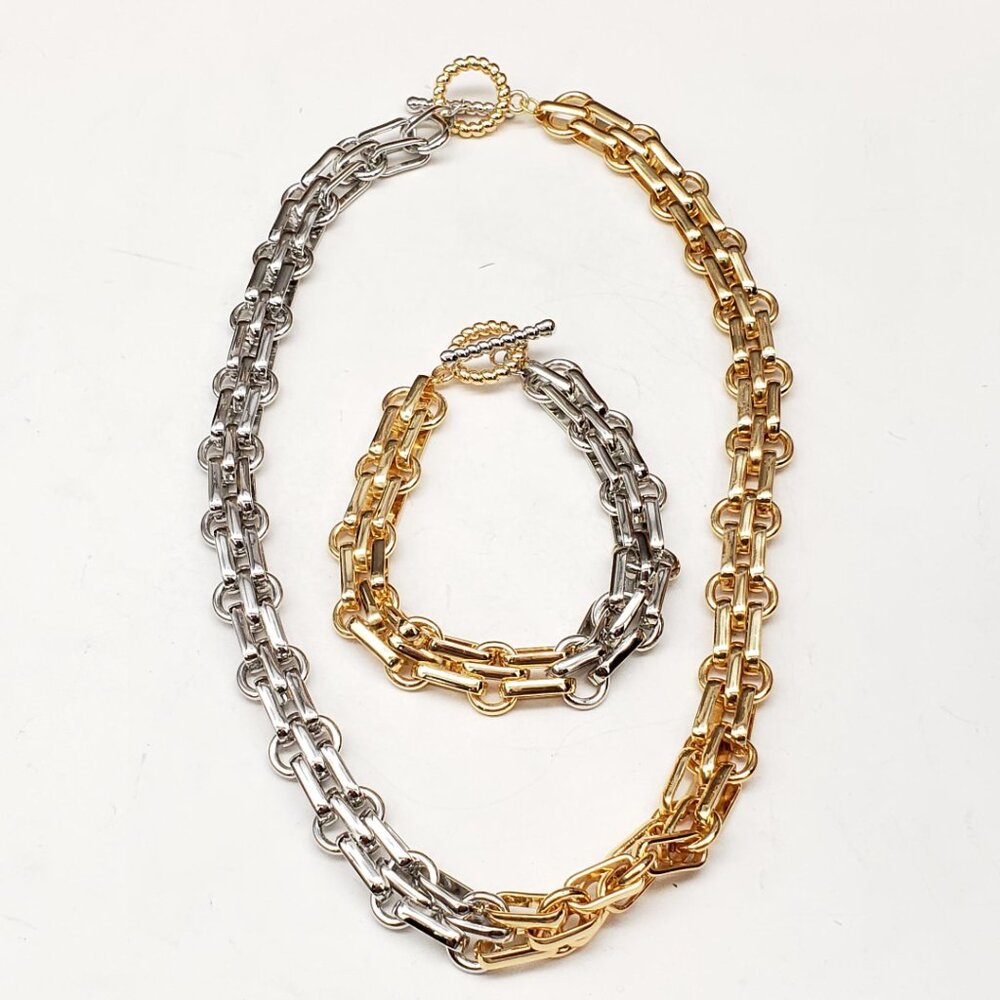 2 Tone Silver and Gold Plated Necklace and Bracelet
